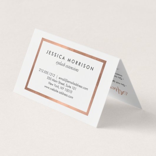 Glam Lashes Script Text Roos Gold Aftercare Visitekaartje (Achterkant)