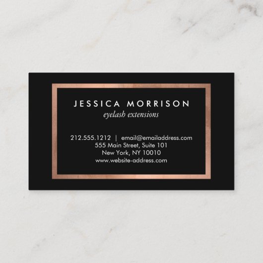 Glam Lashes Script Text Roos Gold/Black Framed Visitekaartje (Achterkant)