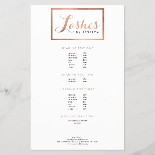 Glam Lashes Script Text Roos Gold Framed Flyer (Voorkant)