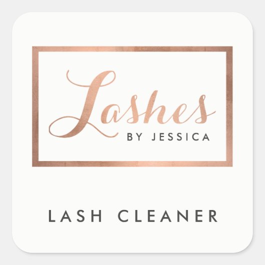 Glam Lashes Script Text Roos Gold Lash Cleaner Vierkante Sticker (Voorkant)