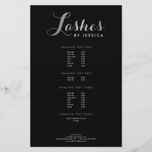 Glam Lashes Script Text Silver/Black Flyer (Voorkant)
