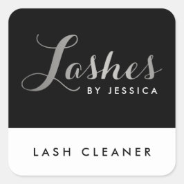 Glam Lashes Script Text Silver/Black Lash Cleaner Vierkante Sticker