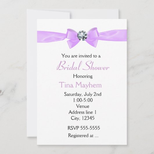 Glam Lavendel Paarse Diamond Bow Bridal Invitation Kaart (Voorkant)