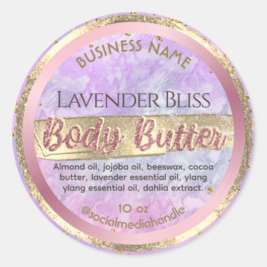 Glam Lavendel Paarse Marmeren Roos Gouden Body But Ronde Sticker (Voorkant)