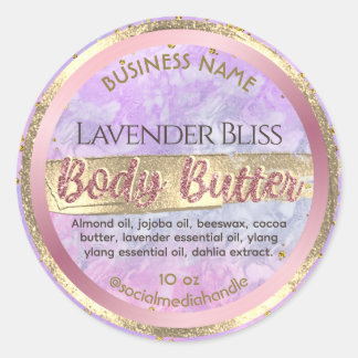 Glam Lavendel Paarse Marmeren Roos Gouden Body But Ronde Sticker