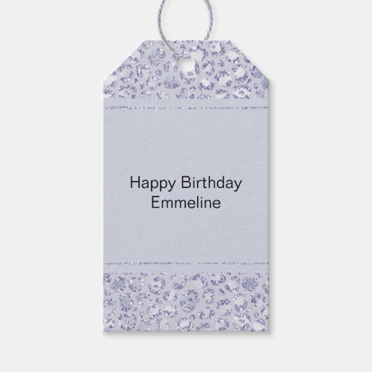 Glam Lavender Lila Paarse luipaard Afdruk Glitter Cadeaulabel (Voorkant)