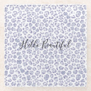 Glam Lavender Lila Paarse luipaard Afdruk Glitter Glazen Onderzetter