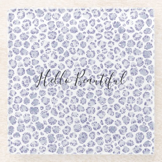 Glam Lavender Lila Paarse luipaard Afdruk Glitter Glazen Onderzetter (Voorkant)
