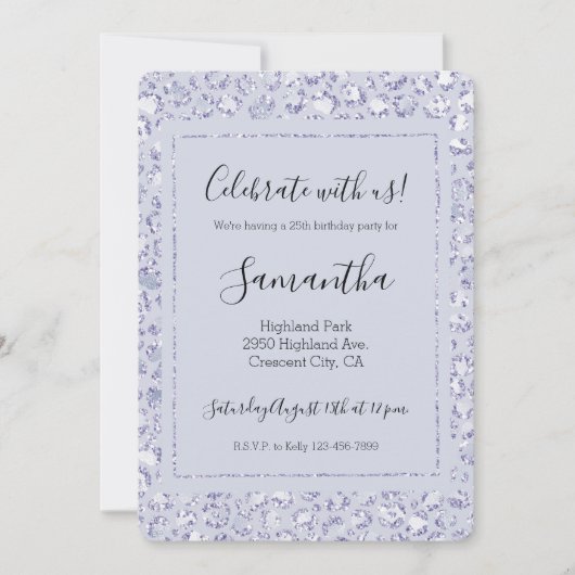 Glam Lavender Lila Paarse luipaard Afdruk Glitter Kaart (Voorkant)