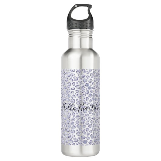 Glam Lavender Lila Paarse luipaard Afdruk Glitter Waterfles (Voorkant)
