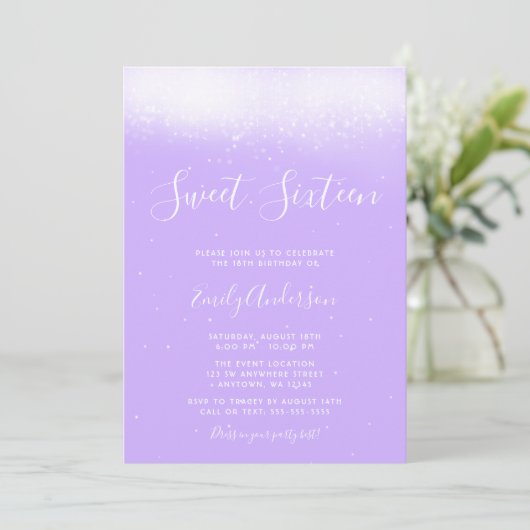 Glam Lavender Paars Sweet 16 Kaart (Staand voorkant)