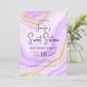 Glam Lavender Paarse Marmeren Glitter Sweet 16 Par Kaart (Staand voorkant)