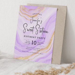 Glam Lavender Paarse Marmeren Glitter Sweet 16 Par Kaart