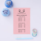 Glam LEATHER roze EYELASH SALON SERVICE LIST Flyer (Enkel)