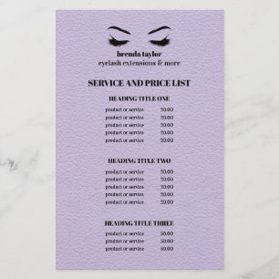 Glam LEER lila WIMPER SALON SERVICE LIJST Flyer