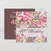 Glam Leopard Flower Oerwoud 40th Birthday Kaart (Voorkant / Achterkant)