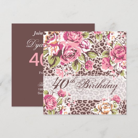 Glam Leopard Flower Oerwoud 40th Birthday Kaart (Voorkant / Achterkant)