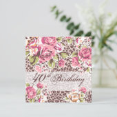 Glam Leopard Flower Oerwoud 40th Birthday Kaart (Staand voorkant)