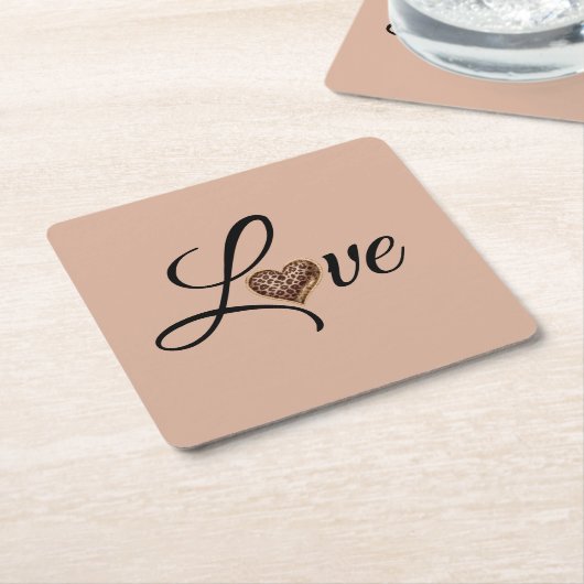 Glam Leopard Heart Love Design Kartonnen Onderzetters (Schuin)