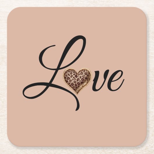 Glam Leopard Heart Love Design Kartonnen Onderzetters (Voorkant)