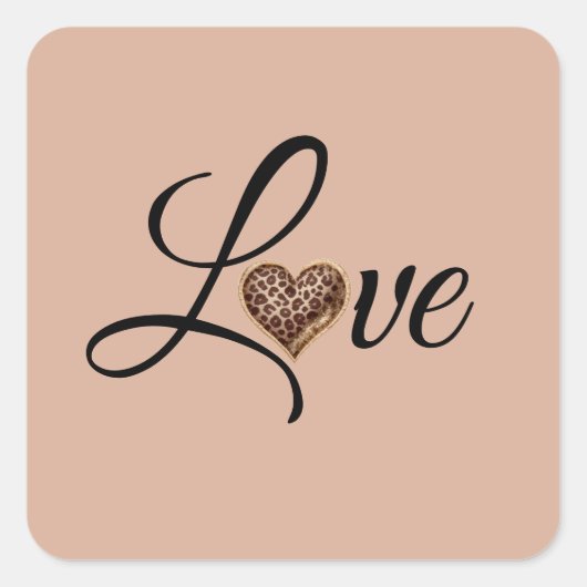 Glam Leopard Heart Love Design Vierkante Sticker (Voorkant)