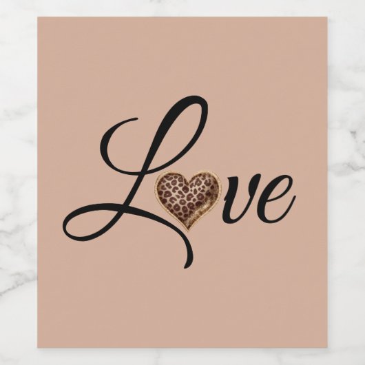 Glam Leopard Heart Love Design Wijn Etiket (Enkel label)