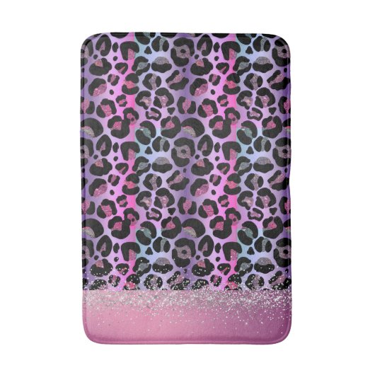 Glam Leopard Pink en Paars Monogram Badmat (Voorkant Verticaal)