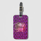 Glam Leopard Pink en Paars Monogram Bagagelabel (Voorkant (verticaal))
