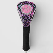 Glam Leopard Pink en Paars Monogram Golfheadcover (Voorkant)