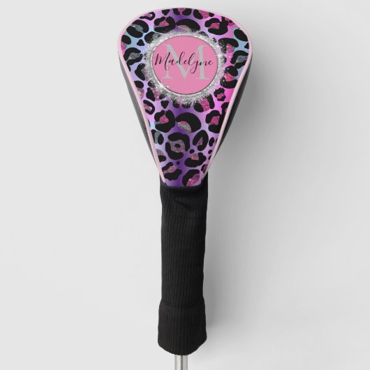 Glam Leopard Pink en Paars Monogram Golfheadcover (Voorkant)