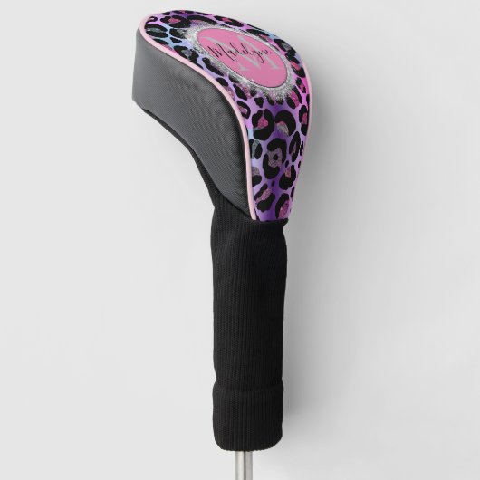 Glam Leopard Pink en Paars Monogram Golfheadcover (Schuin)