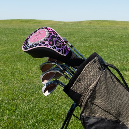 Glam Leopard Pink en Paars Monogram Golfheadcover (Insitu)