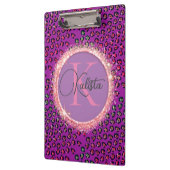 Glam Leopard Pink en Paars Monogram Klembord (Links)