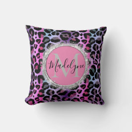 Glam Leopard Pink en Paars Monogram Kussen