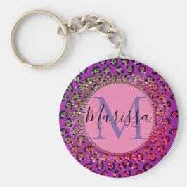 Glam Leopard Pink en Paars Monogram Sleutelhanger