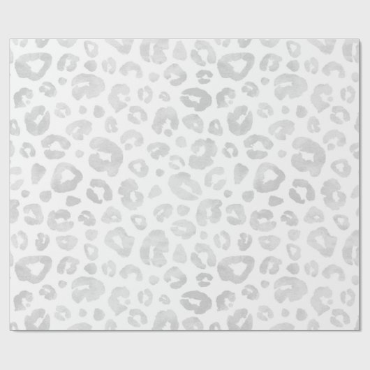 Glam Leopard Print Chic Trendy White Silver Cadeaupapier (Vlak)
