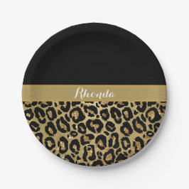 Glam Leopard Print Glitter Elegant Stijlvol Papieren Bordje