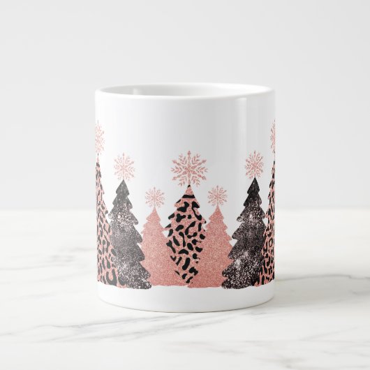 Glam Leopard Print kerstbomen Grote Koffiekop (Voorkant)