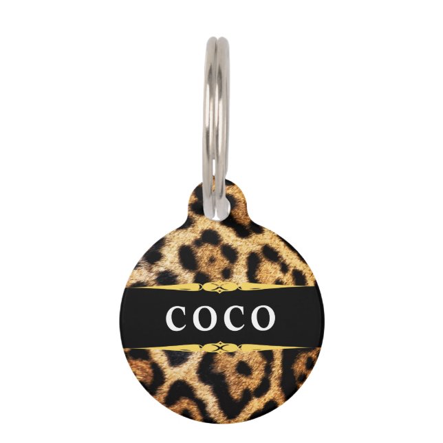 Glam Leopard Print Personalized Huisdierpenning (Voorkant)