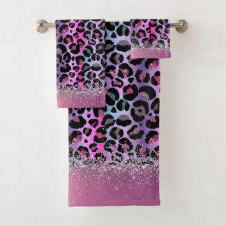 Glam Leopard Roze en Paarse Glitter Bad Handdoek