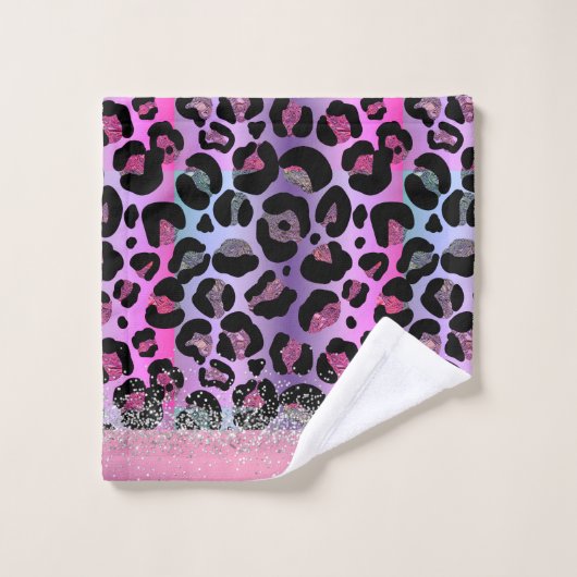 Glam Leopard Roze en Paarse Glitter Bad Handdoek (Wasdoekje)