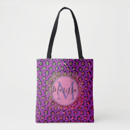 Glam Leopard Roze en Paarse Monogram Gepersonalise Tote Bag