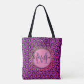 Glam Leopard Roze en Paarse Monogram Gepersonalise Tote Bag (Achterkant)