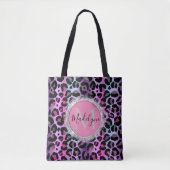 Glam Leopard Roze en Paarse Monogram Glitter Tote Bag (Voorkant)