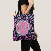 Glam Leopard Roze en Paarse Monogram Glitter Tote Bag (Dichtbij)