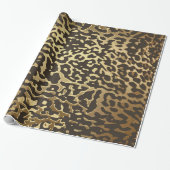 Glam Leopard Skin Golden Shiny Wrappapier Cadeaupapier (Uitgerold)