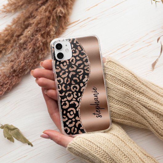 Glam Leopard Spots Roos Gold Black Metallic Name Case-Mate iPhone Case