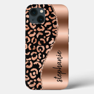 Glam Leopard Spots Roos Gold Black Metallic Name Case-Mate iPhone Case