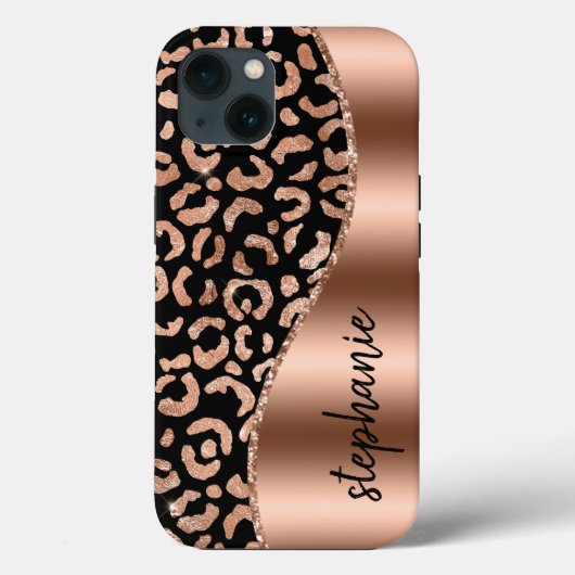 Glam Leopard Spots Roos Gold Black Metallic Name Case-Mate iPhone Case (Achterkant)