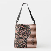 Glam Leopard Spots Roos Gold Black Metallic Name Crossbody Tas (Achterkant)